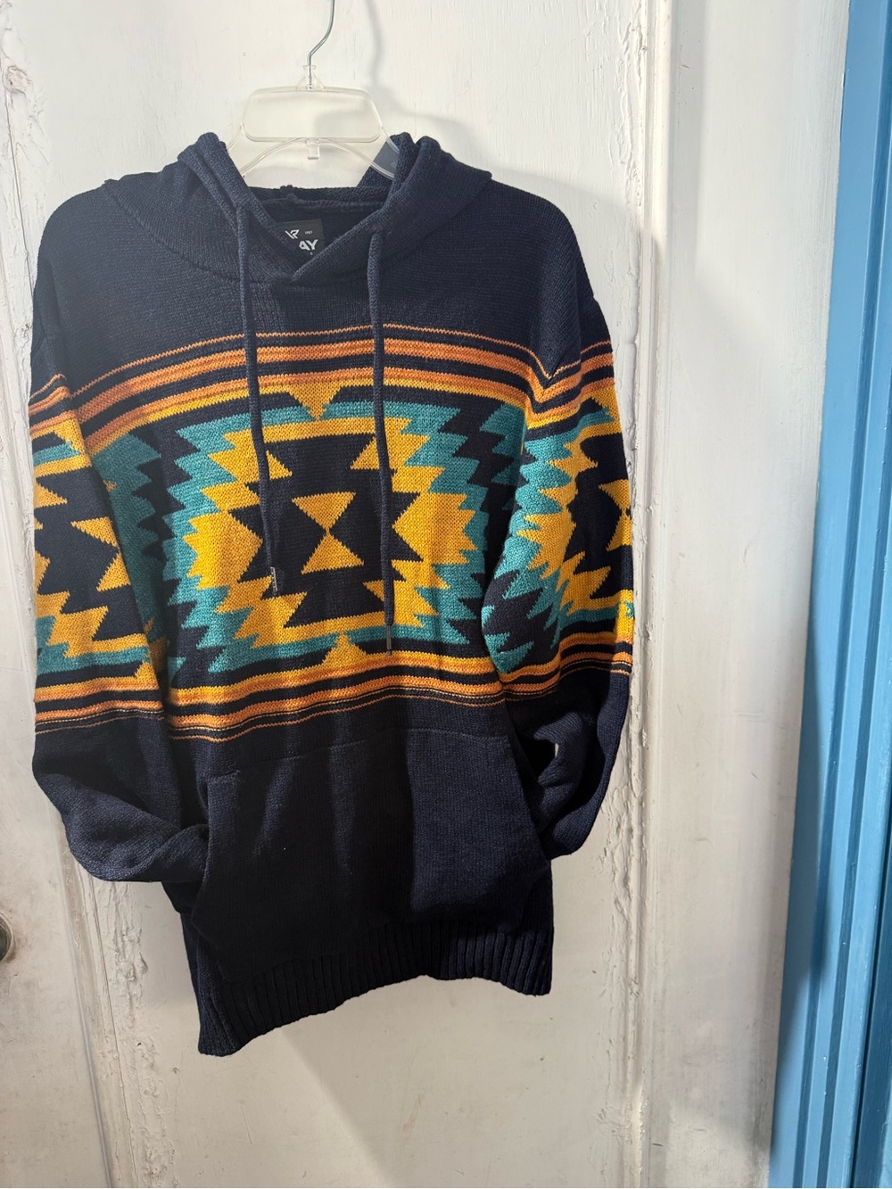 Xray Men's Knit Southwestern Knit Hooded Acrylic Blend Sweater Sz XL